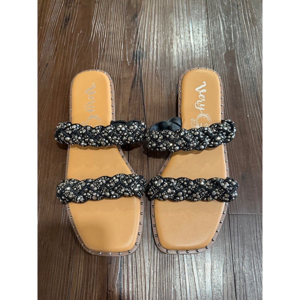 Very G Twisty Buckle Black Braided Studded Slide Sandals 8.5